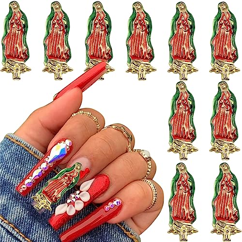 10pcs Virgin Mary Nail Charms for Acrylic Nails, 3D San Judas Nail Charm Alloy Virgin Mary Charms for Nails Jesus Christ Buddha Statue Nail Art Charms Metal Nail Jewels for Nail Art Nail Supplies