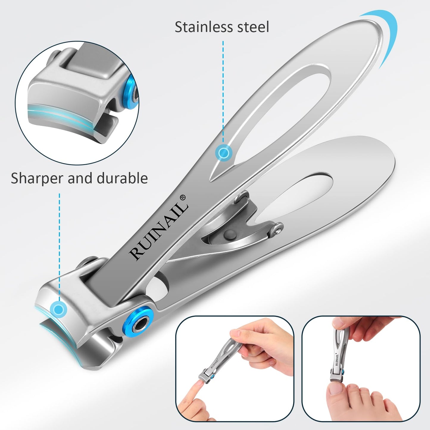 Nail Clippers for Thick Toenails 17mm Extra Wide Jaw Opening Nail Clippers Large Toenail Fingernail Nail Clipper Nail Cutter with File Tin Boxed for Men Women Seniors (Silver)