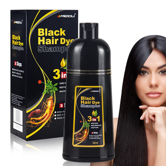 COSMTEK MEIDU Black Hair Dye Shampoo for Gray Hair, Semi-Permanent Hair Color Shampoo for Women and Men, Herbal and Ammonia Free, 3 in 1-100% Grey Coverage(17.6 Fl oz)