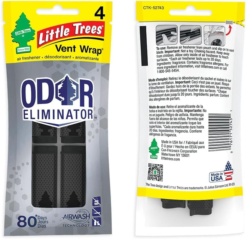 LITTLE TREES Car Air Freshener. Vent Wrap Provides Long-Lasting Scent, Slip on Vent Blade. Odor Eliminator, 16 Air Fresheners, 4 Count (Pack of 4)