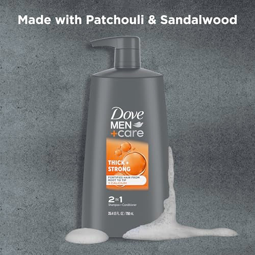DOVE MEN+ CARE 2-in-1 Shampoo + Conditioner Thick + Strong 4 count for Fortifying Hair from Root to Tip, with Calcium, 25.4 oz