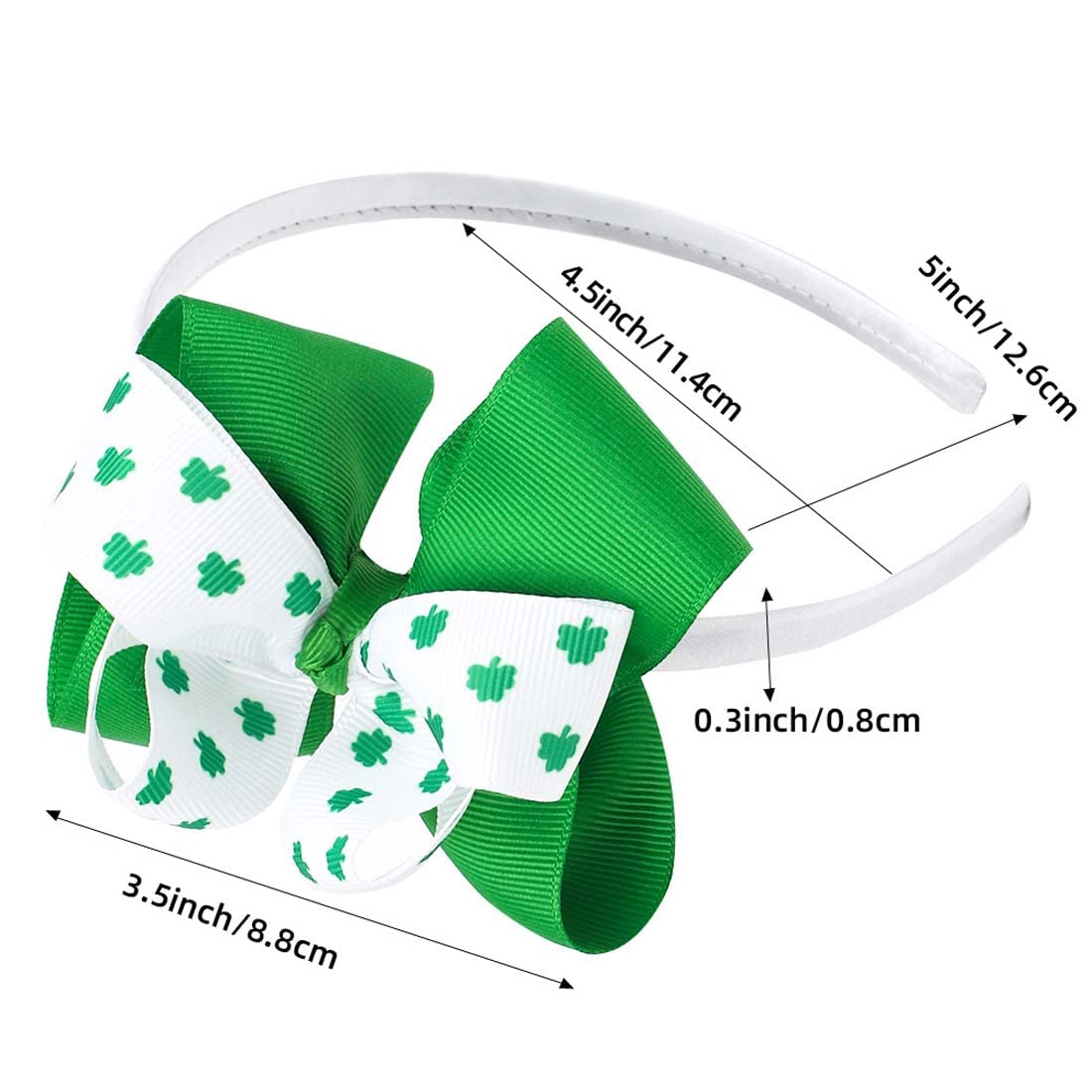 ZCYYYS St. Patrick's Day Headband for Baby Girls Green Shamrock Clover Bow Headbands TSFG10 (White G)