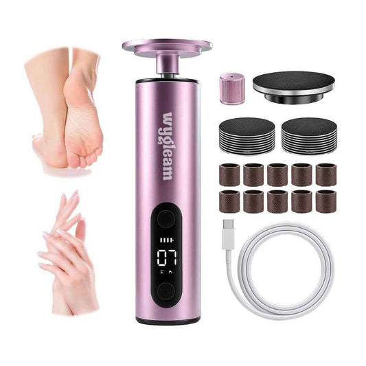 Wygleam Electric Callus Remover for Feet & Nail File Drill Kit - 2 in 1 Rechargeable Pedicure Tools for Flawless Feet - Professional Foot File with 3 Speeds for Dead Skin Removal - at Home Pedicure
