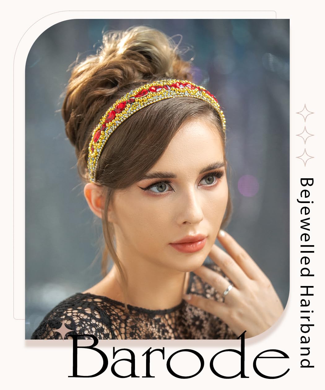 Barode Rhinestone Headbands Colorful Glitter Crystal Wide Headband Bejewelled Hairband Shell Pearl Bling Hair Accessories for Women (L)