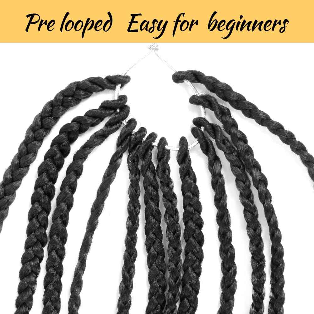 SECPOCPONY Long Boho Curl Box Braids Crochet Hair 30 Inch 8 Packs Pre looped French Curl Braiding Hair for Black Women Crochet Goddess Box Braid with Curly Ends (1B, Natural Black)