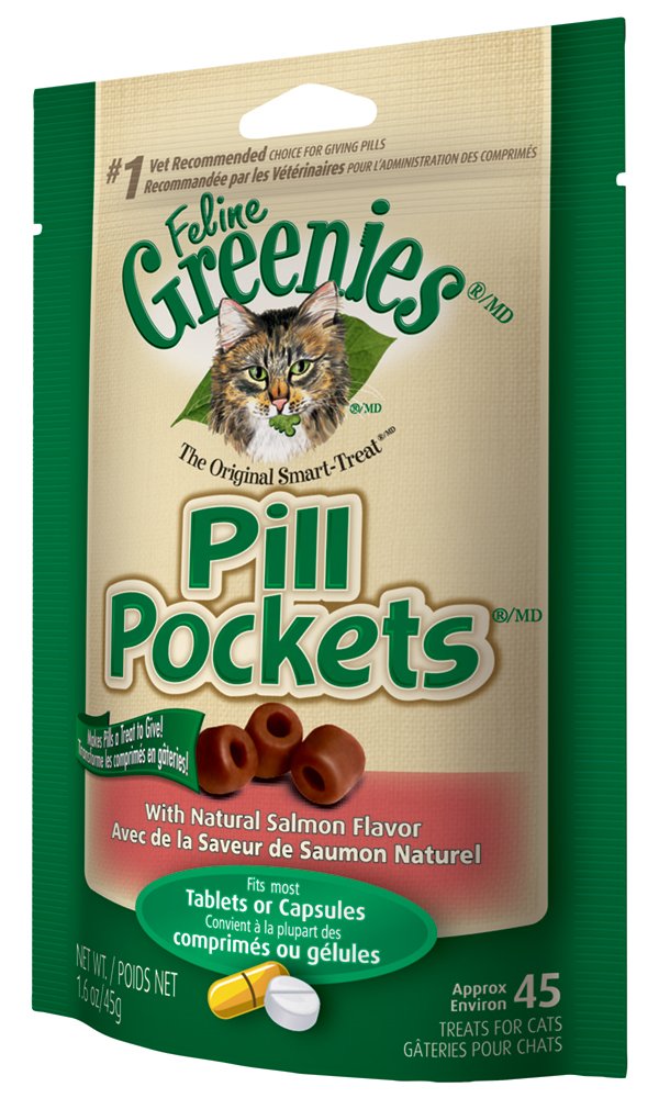 Feline Greenies Pill Pockets Cat Treats, Salmon, 45 Treats, 1.6 Oz. (Pack Of 6)