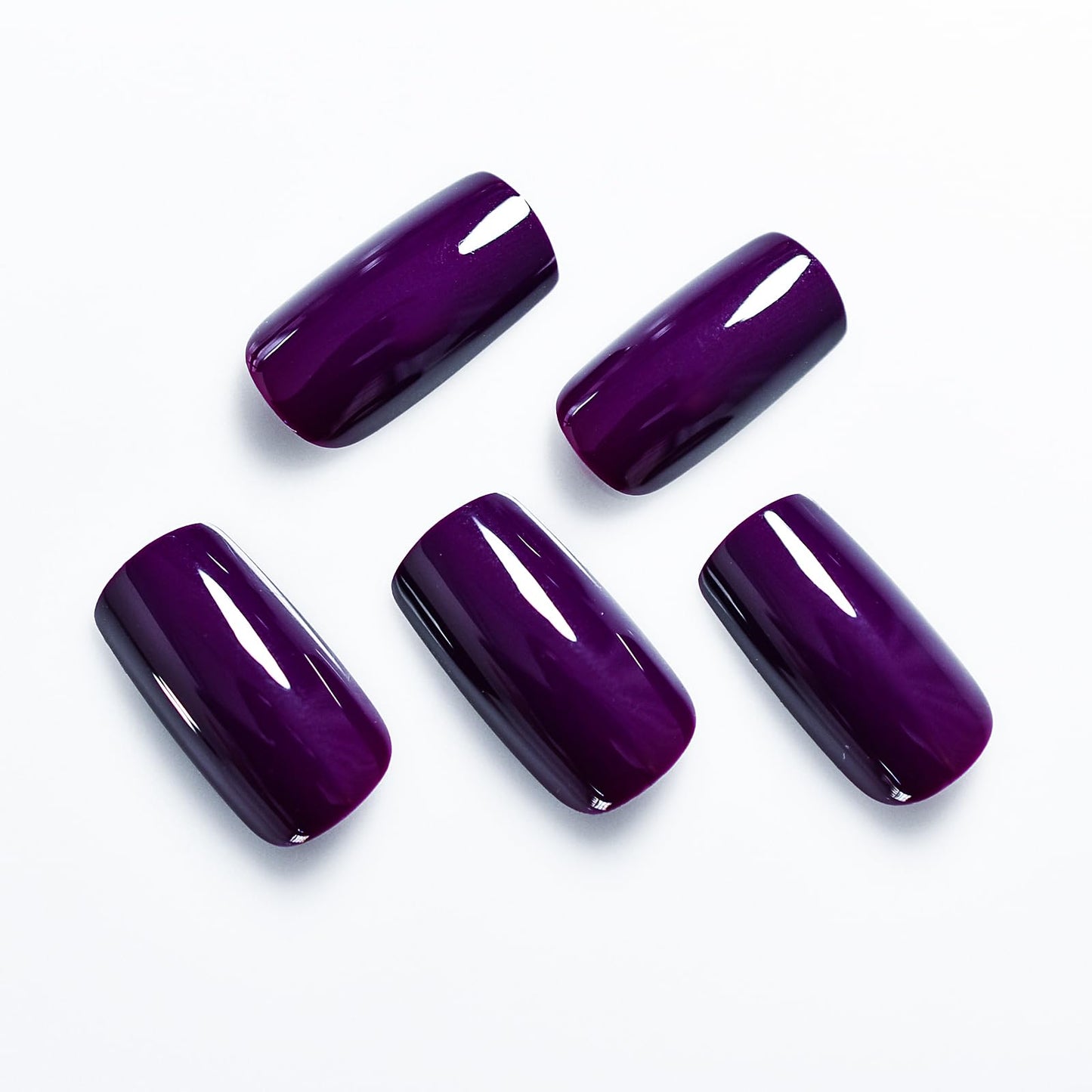 Glossy Finished Dark Grapes Purple Press On False Nails Medium Length Squoval Women Girls Nail Art Tips Salon DIY Manicure Reusable Acrylic Pretty Solid Color Gel Fake Nails for Daily Office Home