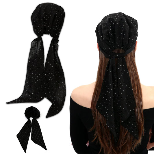 LONEEDY Print Bandana for Women Cotton Hair Scarf for Girls Elegant Headwear (Black-point, One Size)