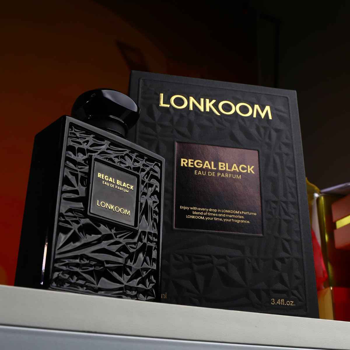 LONKOOM Regal Black Perfume for Men, Woody Spicy Eau De Parfum Spray Long-Lasting Fragrance Cologne 3.4 Fl Oz/100ml, Notes of Frankincense Black Pepper Bergamot Vetiver Papyrus Sandalwood Rose Saffron
