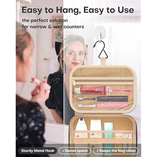 HOTOR Travel Toiletry Bag for Women & Men, Waterproof Makeup Bag with Hanging Hook and Multiple Pockets, Cosmetic Bags for Women, Travel Essentials, 12.6'' x 4.3'' x 9.9'', Black