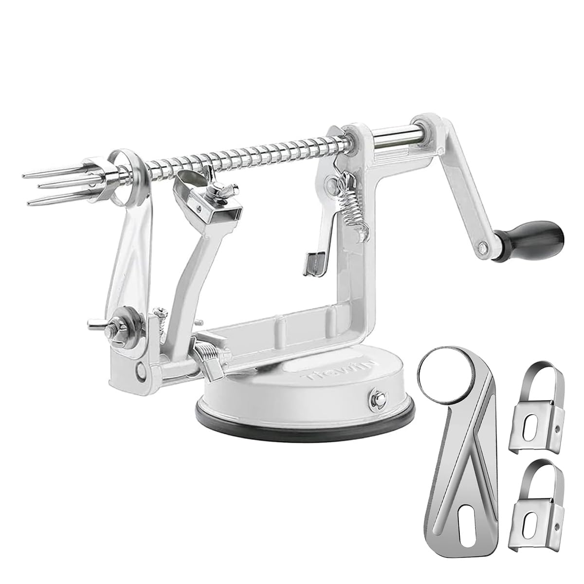 Apple Peeler Corer, Long lasting Chrome Cast Magnesium Alloy Apple Peeler Slicer Corer with Stainless Steel Blades and Powerful Suction Base for Apples and Potato(White)