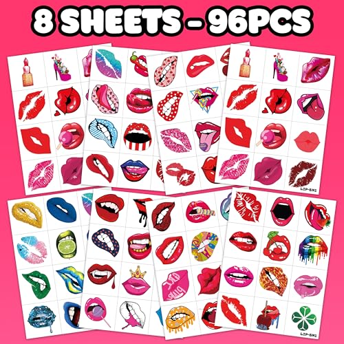 Lip Kiss Temporary Tattoos - 84 Pieces, 8 Sheets