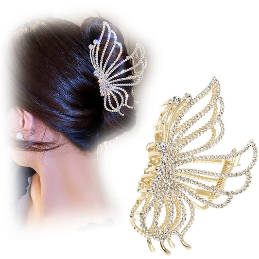 Women's 4-inch Sparkly Butterfly Metal Hair Jaw Clips, Luxury Headwear Gift Set