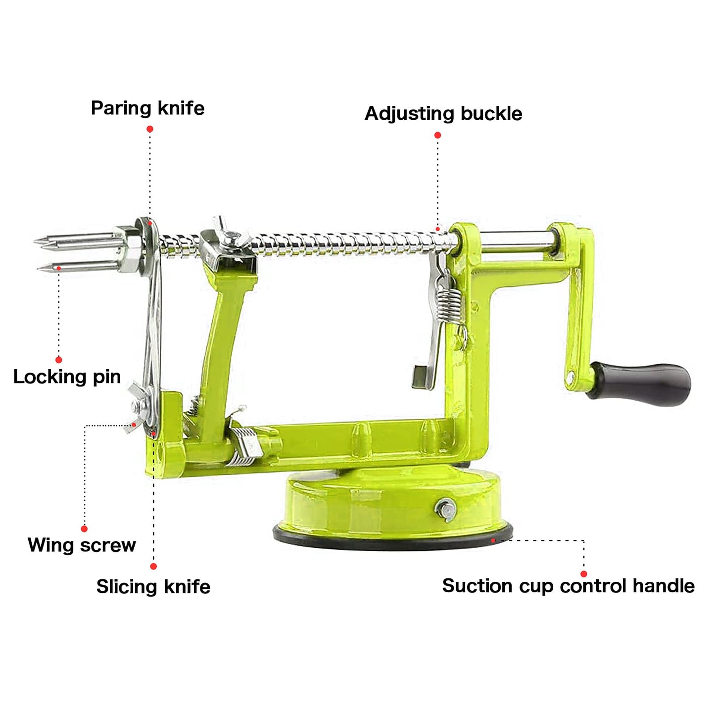 TIGWIN Apple Peeler Corer, Long lasting Chrome Cast Magnesium Alloy Apple Peeler Slicer Corer with Stainless Steel Blades and Powerful Suction Base for Apples and Potato(Green)