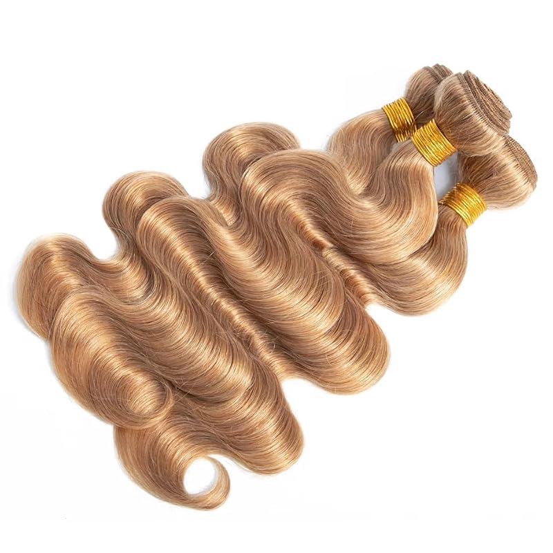 Honey Blonde Body Wave Human Hair Bundles 8-10-12 Inch