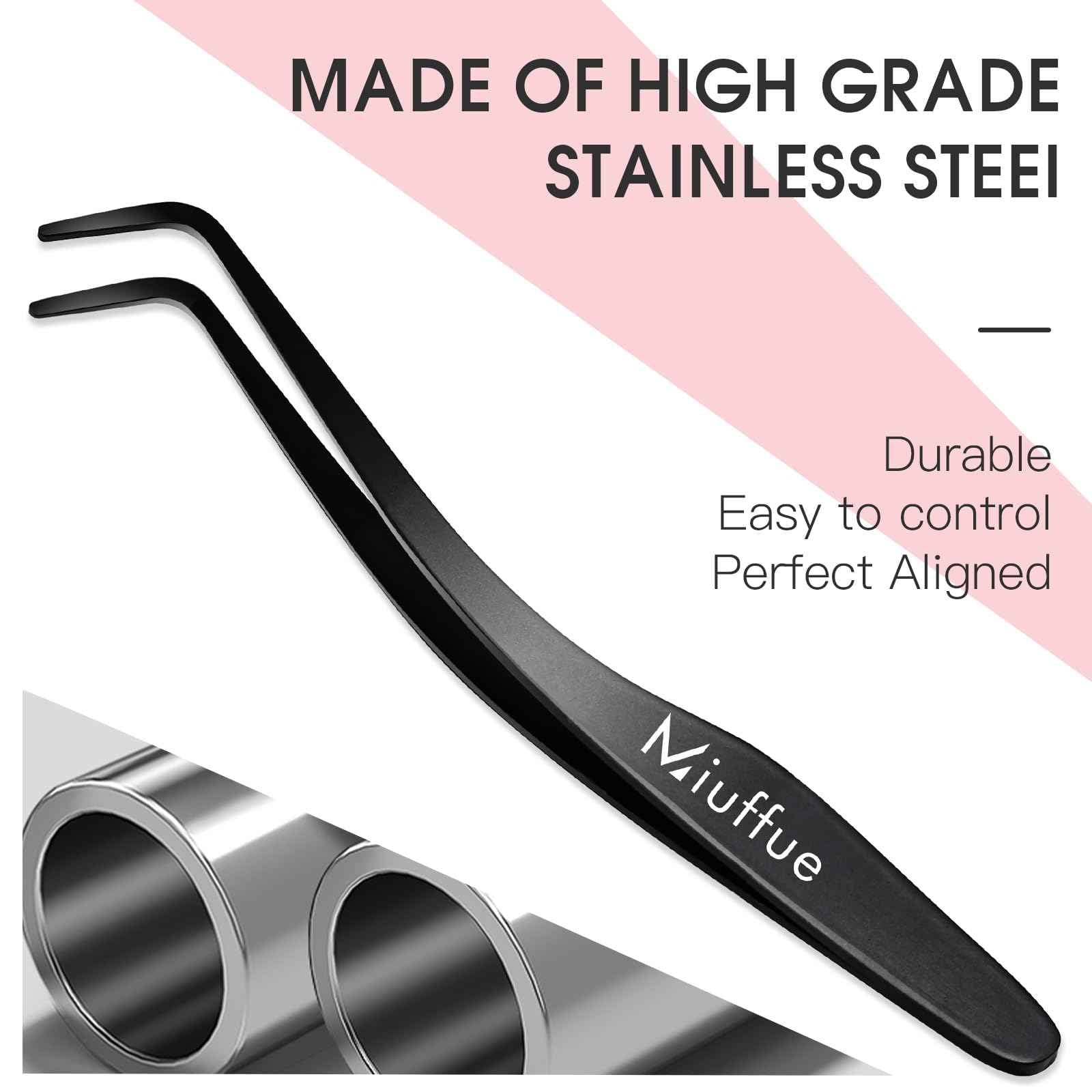 Miuffue Lash Applicator Tool DIY Eyelash Applicator Stainless Steel Curved Eyelash Tweezers for Cluster Lashes (Black)