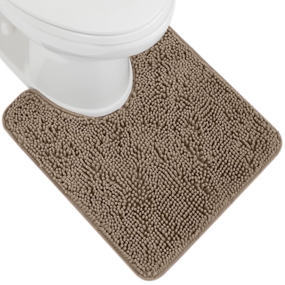 Gorilla Grip Plush Absorbent Shaggy Chenille Bath Rug Mat for Toilet Base with Rubber Backing, Machine Washable, Microfiber Bathroom Contour Mats for Toilets, Bath Room Decor, Oval, 22.5x19.5, Beige