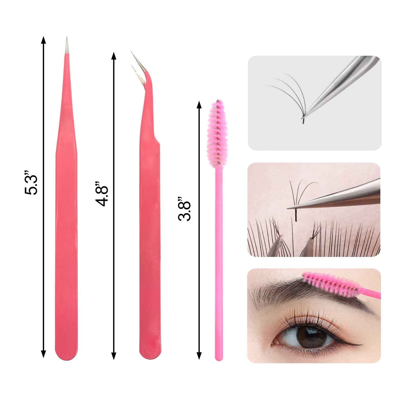 BlingKingdom Stainless Steel Eyelash Extension Tweezers Straight and Curved Tip Eyelash Tweezers for Eyelash Extension Applications with Eyelash Brush