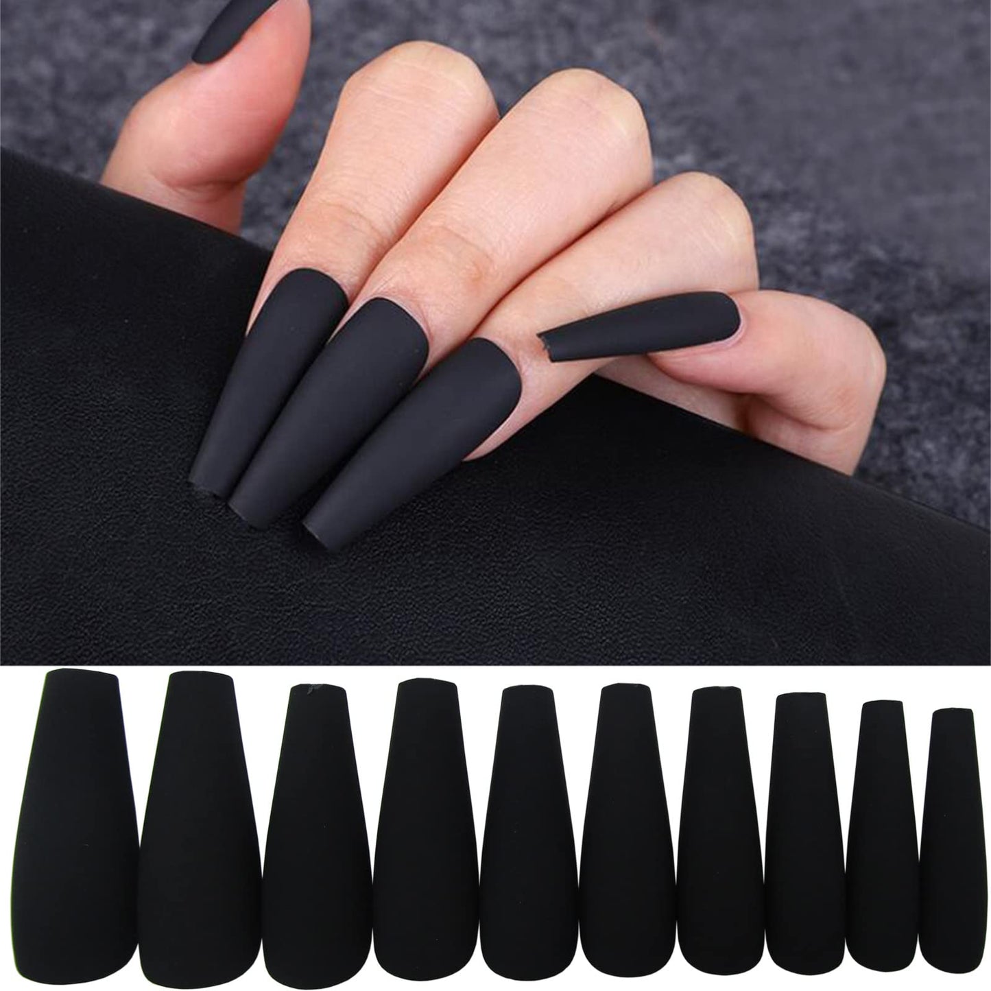 EternalClassic 200PC Matte Coffin Press on Nails Set Long Ballerina False Nail Tips Full Cover Artificial Fingernails Women Girls Manicure Decor for Home & Salon (Long Coffin)