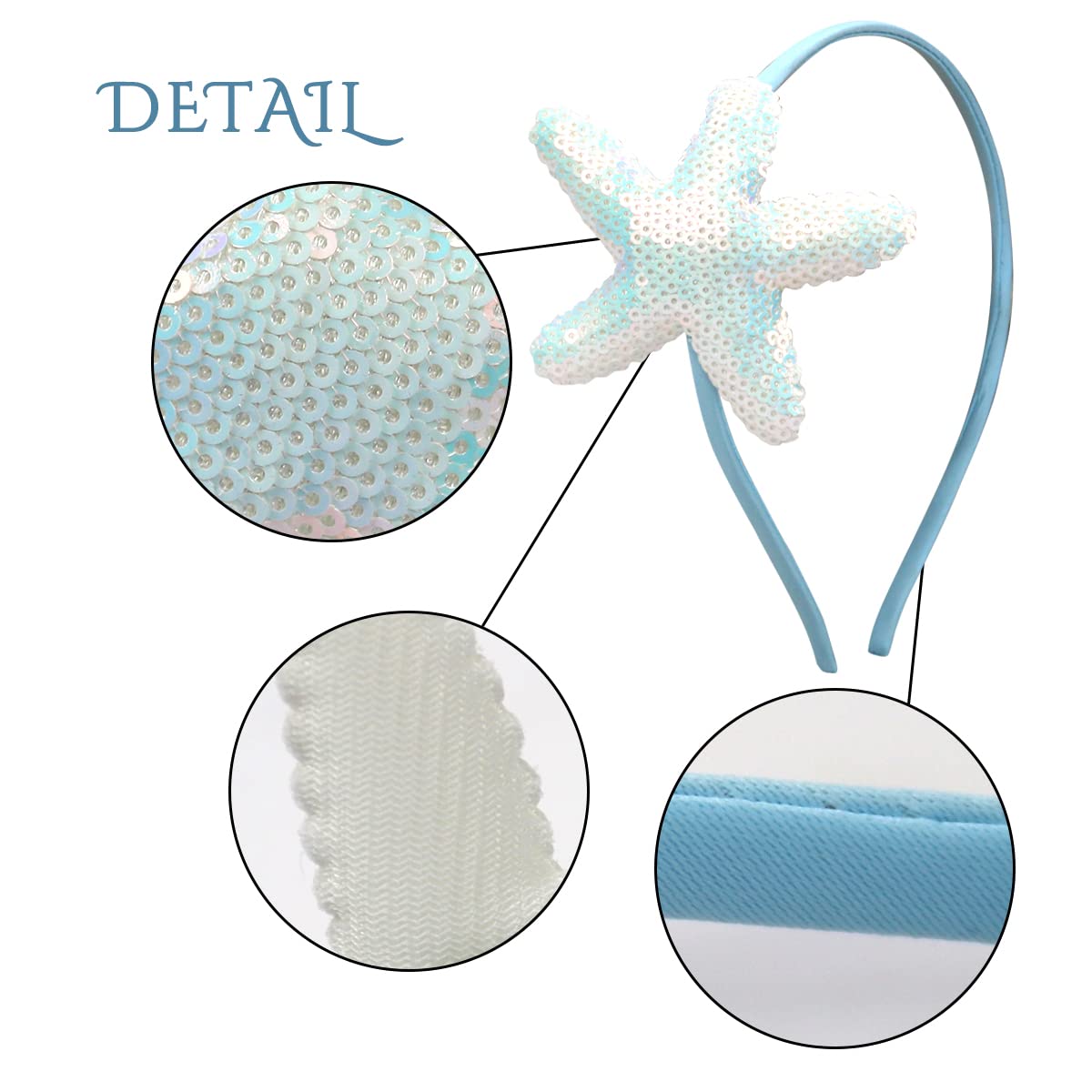 Totelux Starfish Sequins Headband Blue Sea Star Hair Bands Glitter Sea Shell Hair Accessories for Women Girls Beach Birthday Party Favors Decoration Supplies Gift