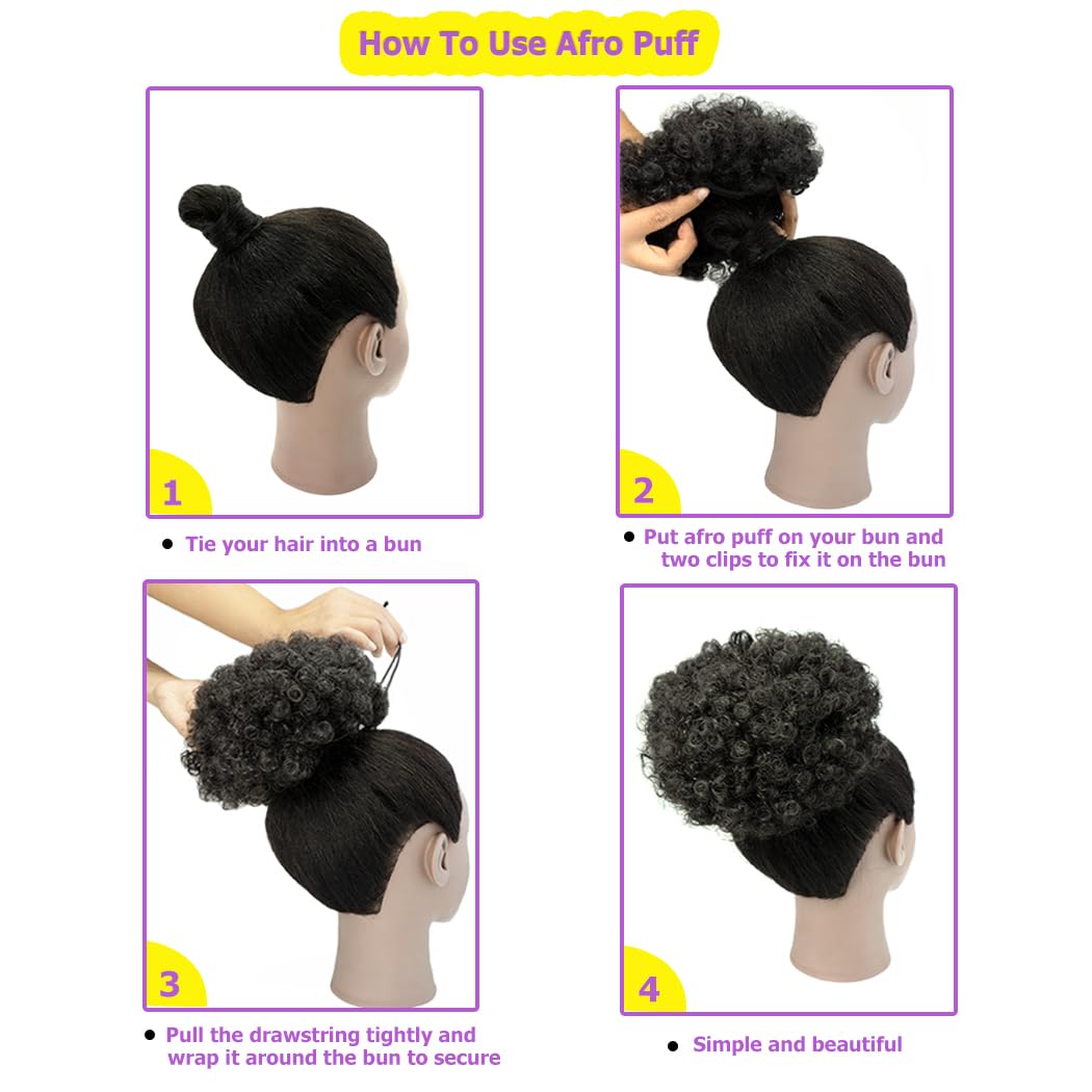 QTHQTFL Large Afro Puff Ponytail, Short Synthetic Afro Puff Ponytail for Natural Hair Extensions for Black Women(Natural Black 1B#)