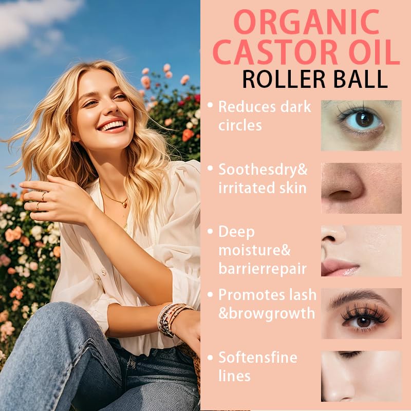 Organic Castor Oil with Rose Quartz Roller, Cold-Pressed Pure Roller