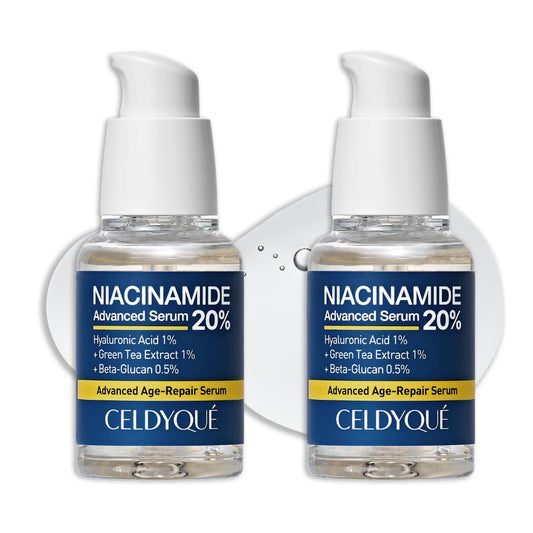 CELDYQUE Niacinamide Advanced 20% Face Vegan Serum w/Vitamin B3 Green Tea Beta-Glucan Damask Rose 63% No-Scent Even Skin Tone Minimize Pores Plump Fine Lines 2 Fl Oz