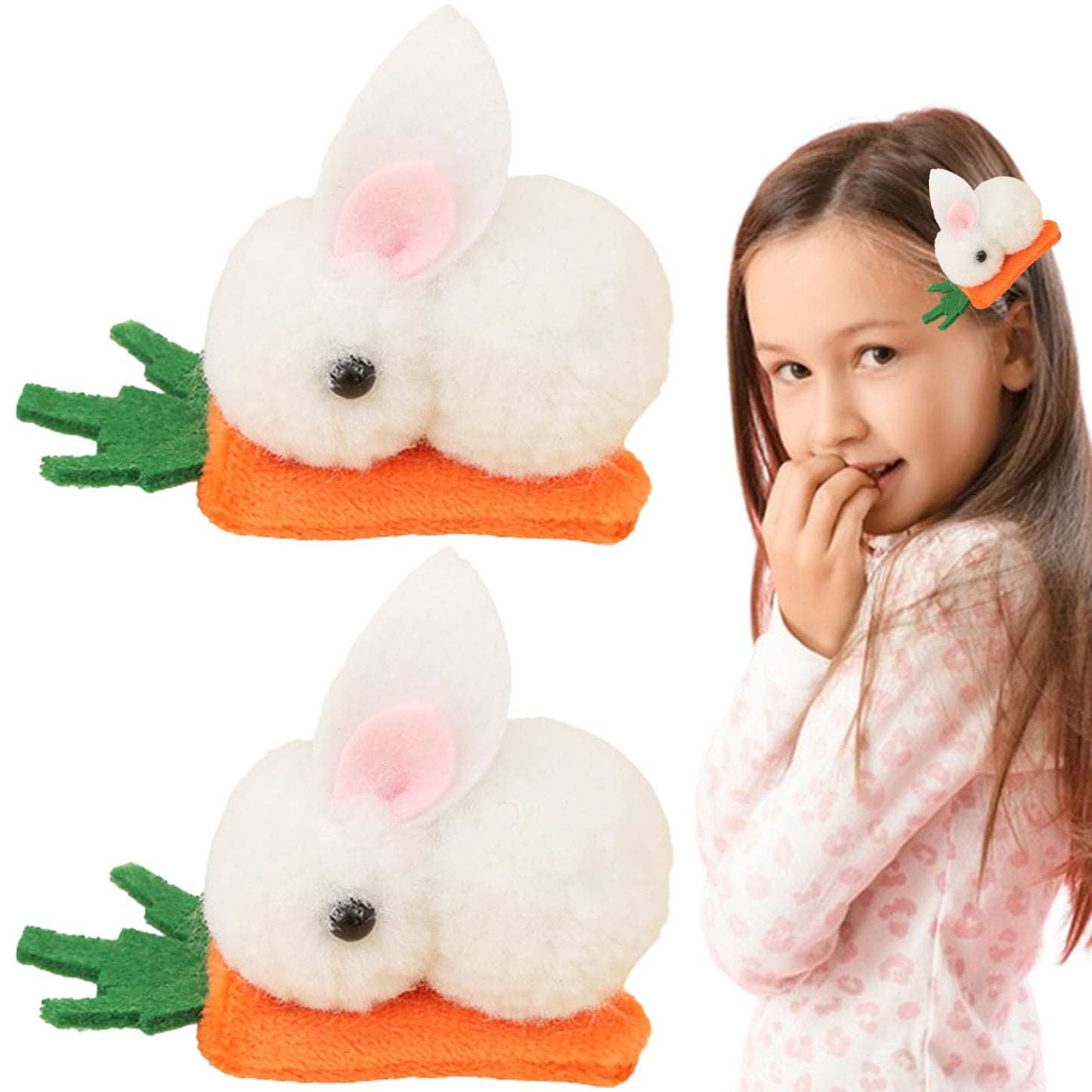 Easter Hair Claw Clips Cartoon Rabbit Ear Hairpin Plush Bunny Hair Clips, Cute Fluffy Ears Hair Clips White Rabbit Ear Hair Barrettes for Toddlers Girls Party Hair Access 2PCS