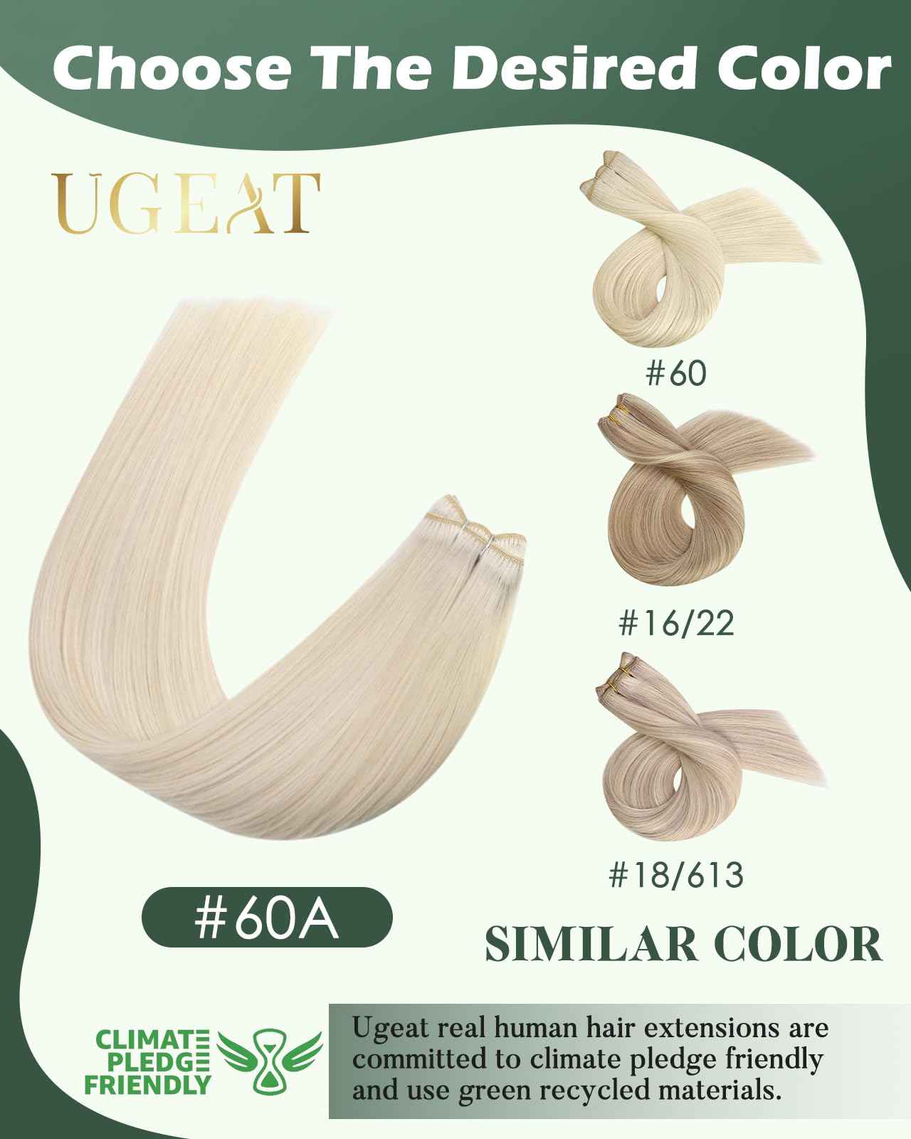 Ugeat Platinum Blonde Sew in Hair Extensions Blonde Weft Hair Extensions Real Human Hair Sew in Extensions for Women Remy Invisible Double Weft Short Length 14 Inch 80G