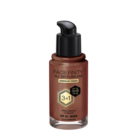 Max Factor Facefinity 3-in-1 All Day Flawless Liquid Foundation, SPF 20-110 Espresso, 30 ml