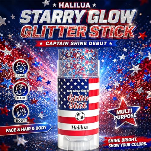 Patriotic Red White Blue Glitter Stick for Face & Body