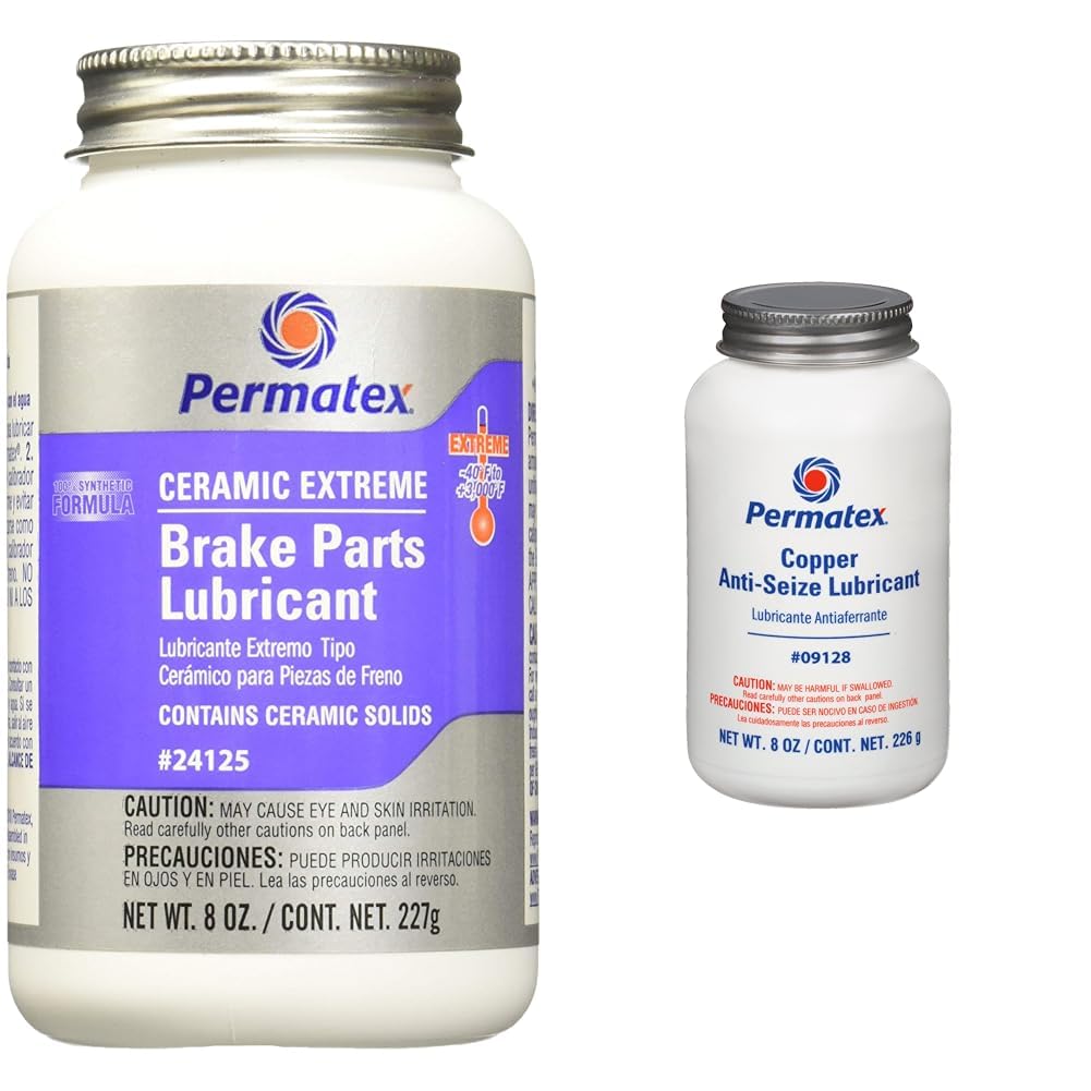 Permatex 24125 Ceramic Extreme Brake Parts Lubricant, 8 oz., Pack of 1 & 09128 Copper Anti-Seize Lubricant, 8 oz.