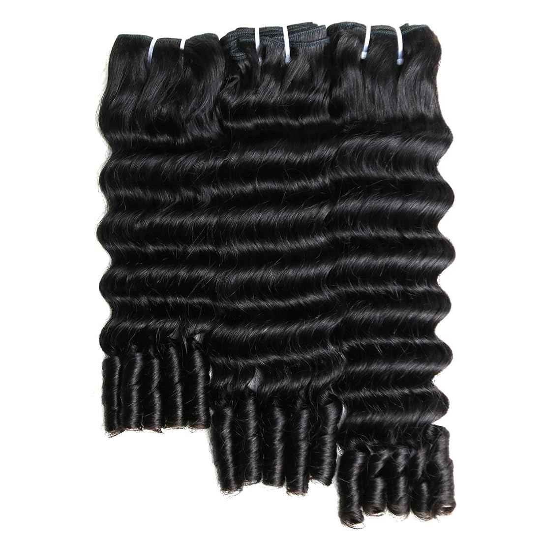 SWEETGIRL Deep Wave Human Hair Bundles Burmese Curly Bundles Human Hair Quick Weave with Spiral End Sew in Hair Extensions Real Virgin Remy Hair 18 Inches 1 Bundle Natural Color