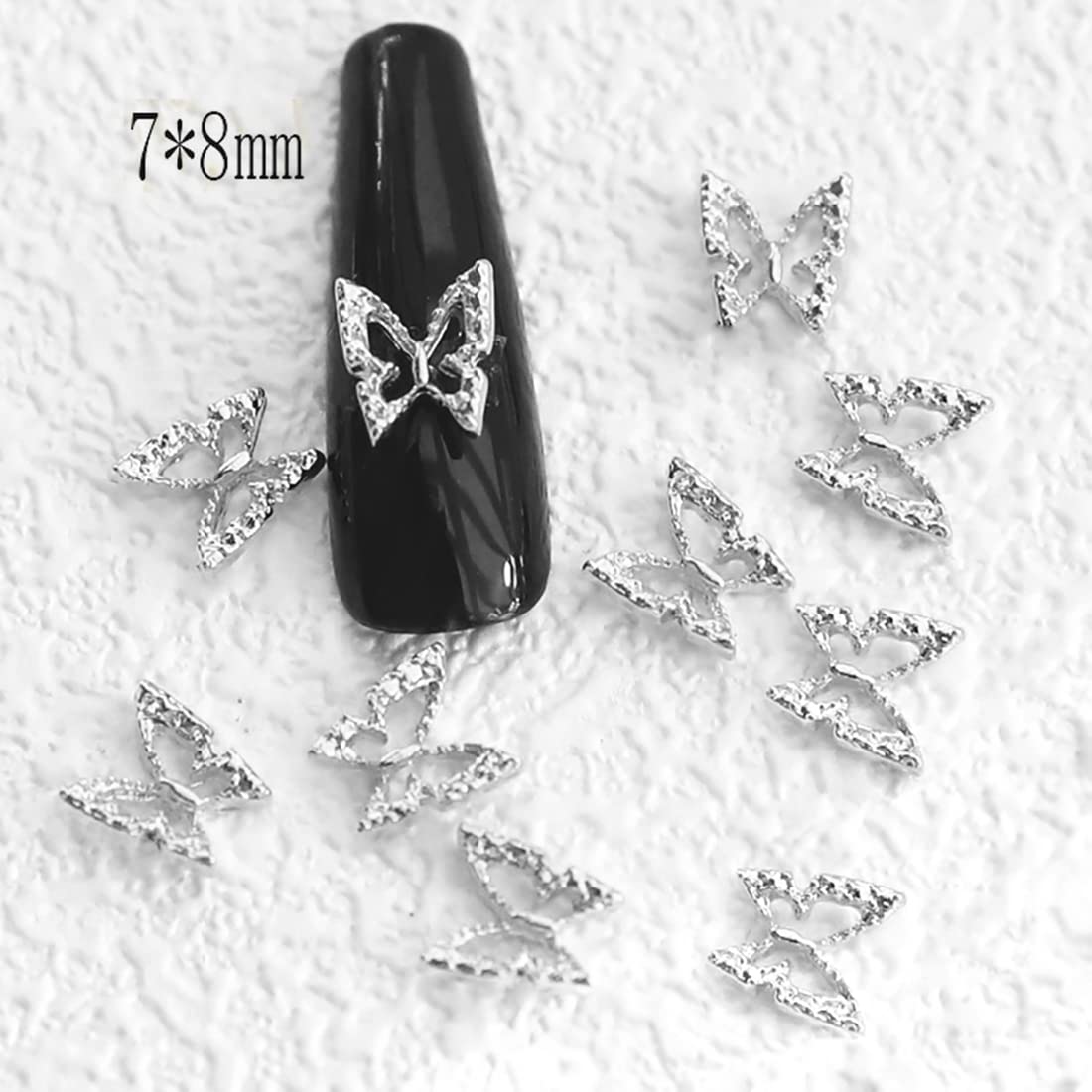 XEAOHESY 100pcs 3D Silver Butterfly Nail Charms Nail Butterfly Charms Nail 3D Charms Butterfly Charms for Nails Butterfly Nail Stickers Butterfly Nails Jewels for Acrylic Nails