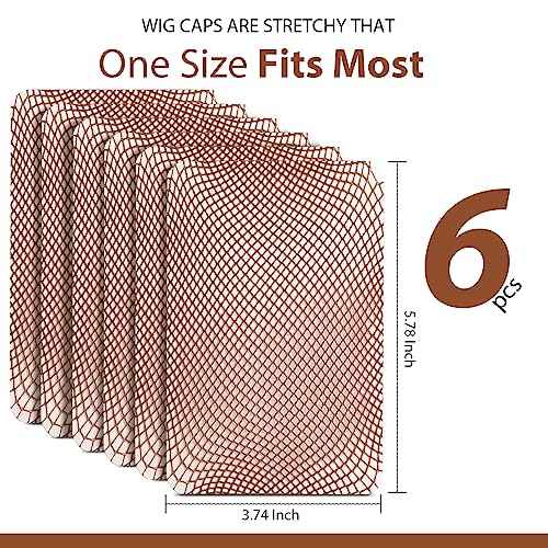 Fandamei Wig Cap, 6PCS Wig Caps for Women Kids Brown, Mesh Wig Cap Net, Closed End Hair Nets, Nylon Hair Net for Wigs for Halloween Rave Party Cosplay