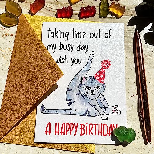 Taking Time out of My Busy Day to Wish You a Happy Birthday Handmade Card, Funny Bday Gift for Cat Mom, Cat Dad or Cat Lover