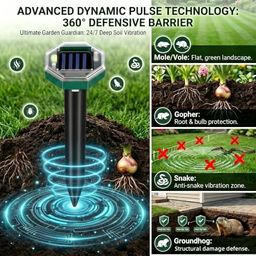 Jahy2Tech Solar Ultrasonic Mole & Gopher Repellent Stakes Outdoor Pest Deterrent