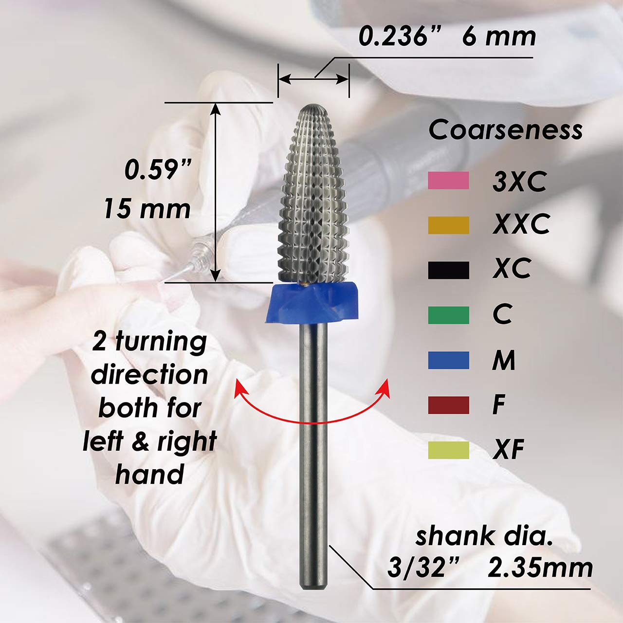 ianblues typhoon nail drill, 2 Way - 2 directions rotate, Left-handers & Right-handers Available, for Electric Manicure Machine, Size: 3XC, XXC, XC, C, M, F, & XF. (Triple Coarse - 3XC)