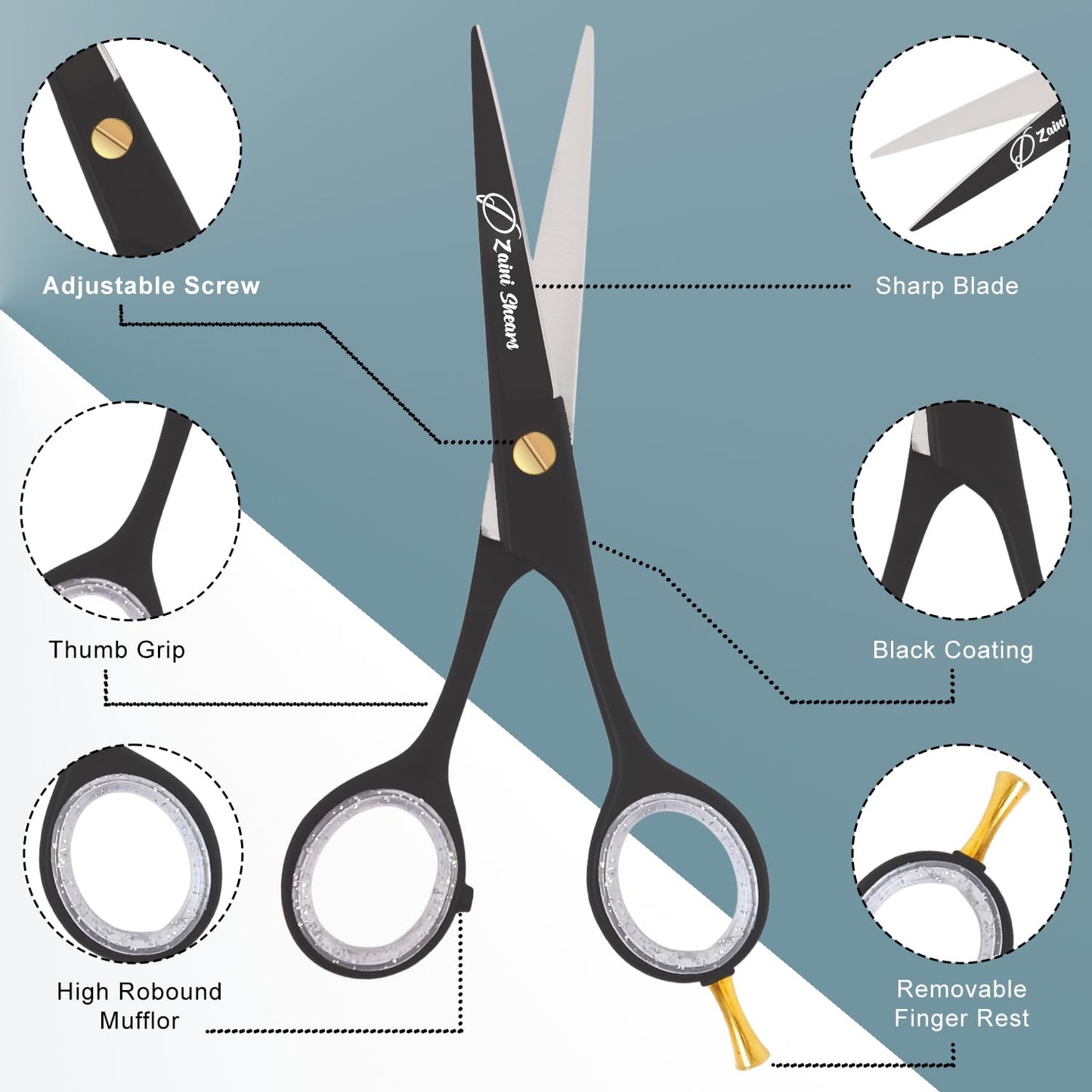 Hair Cutting Scissors Extremely Sharp Right-Hand Razor Edge - 5.5” Overall Length,Made of 420c Japanese Stainless Steel Salon Scissors Professional Barber Haircut Scissors (black gold, 5.5'')