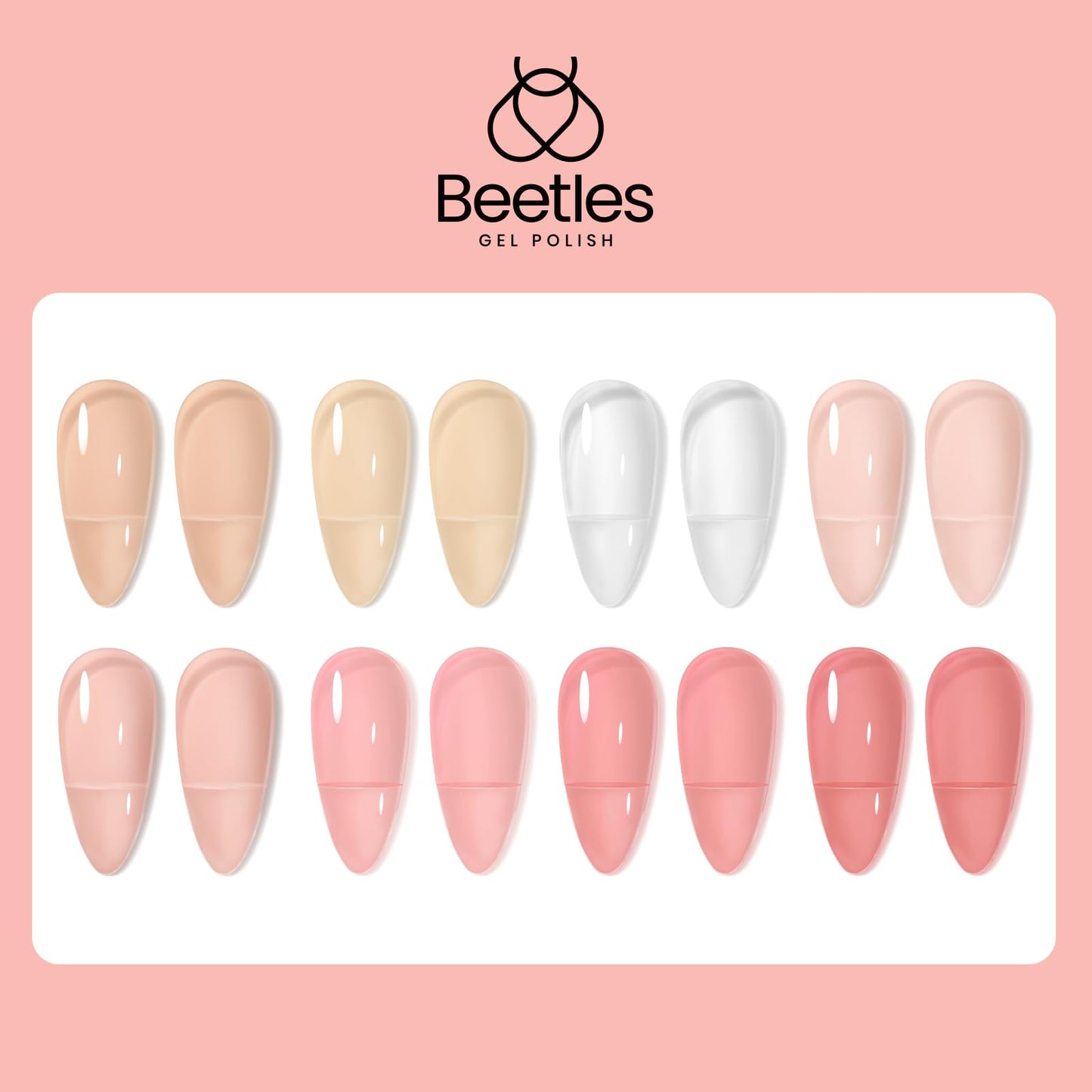 Beetles Jelly Gel Nail Polish, 8Pcs Nude Pink Classic Nails Milky White Gel Polish Nails Art Soak off Uv LED Manicure Gift Set Nail Trend Gift for Women