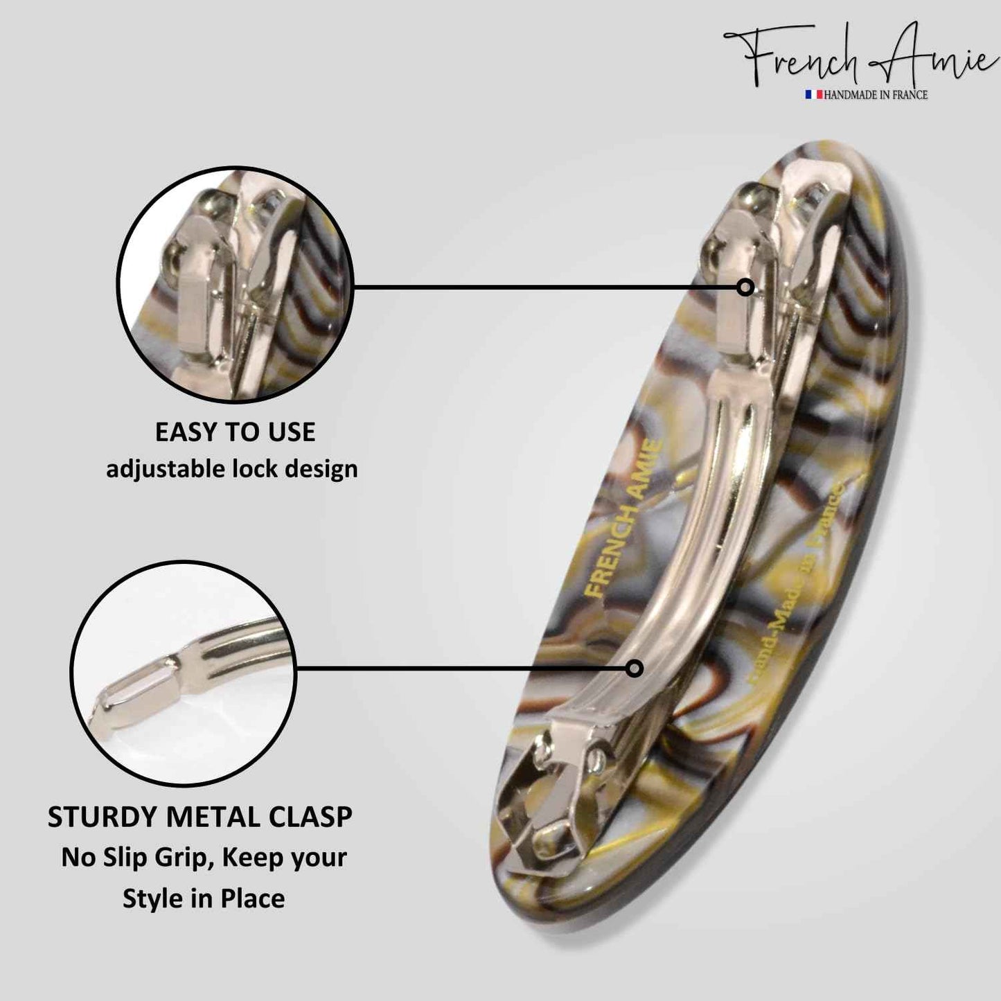 French Amie Oval Mini Silver Grey Opera Tokyo White Tokyo Amber Brown Ivory Set of 6 Onyx Handmade Celluloid Hair Clip Barrette for Girls (2.5 inch)