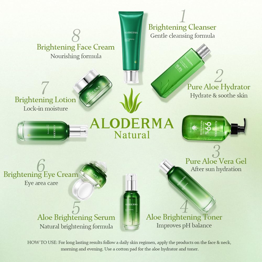 Aloderma Skin Brightening Serum for Face with 65% Organic Aloe Vera - Face Serum with Niacinamide, Vitamin C for Skin Lightening - Aloe Vera Serum to Hydrate & Revitalize Dull, Tired Skin, 1.7oz