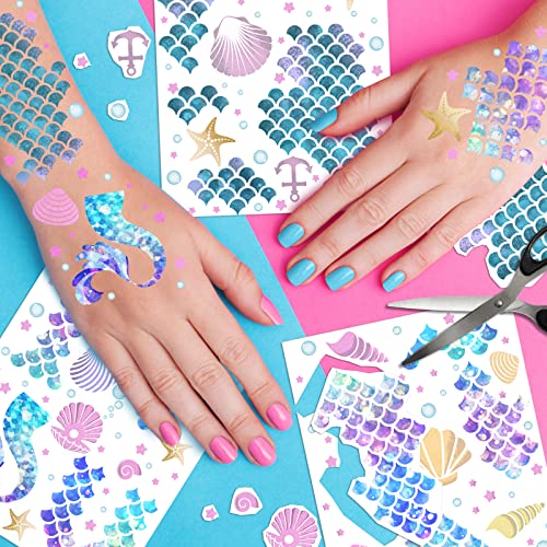 Mermaid Scale Temporary Tattoos Stickers, 12 Sheets