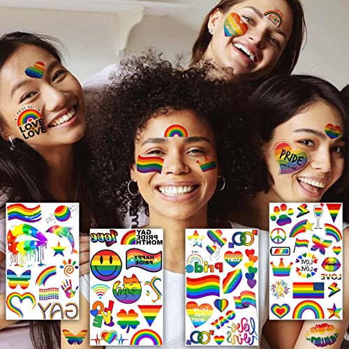136+ PCS Gay Pride Temporary Tattoos - Rainbow LGBTQ Face Stickers