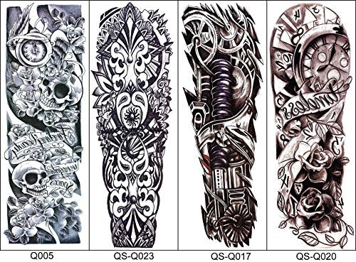 Extra Large Temporary Tattoo Sleeves - 8 Sheets, Full Arm