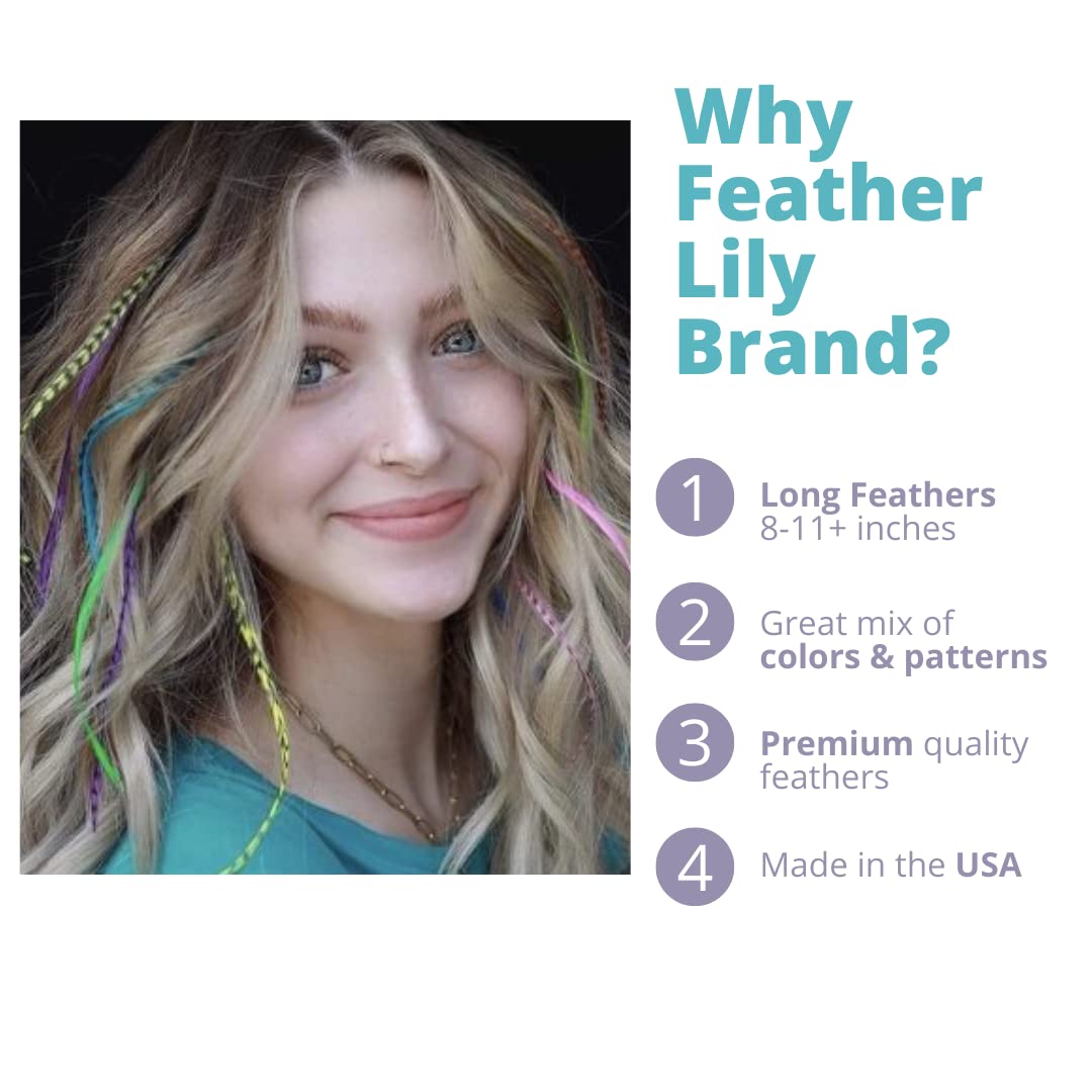 Tie Dye Feather Hair Extensions, 100% Real Rooster Feathers, 20 Long Thin Loose Individual Feathers, By Feather Lily