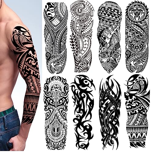 Tribal Temporary Tattoo Sleeves for Men & Women, 8-Sheet Pack