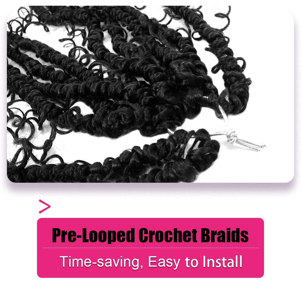 NISEYO Goddess Passion Twist Crochet Hair with Curly Ends 18 Inch, 8 Packs Boho Style Crochet Passion Twist Hair Pre looped, Long Pre-twisted Boho Braids (1B,Natural Black)