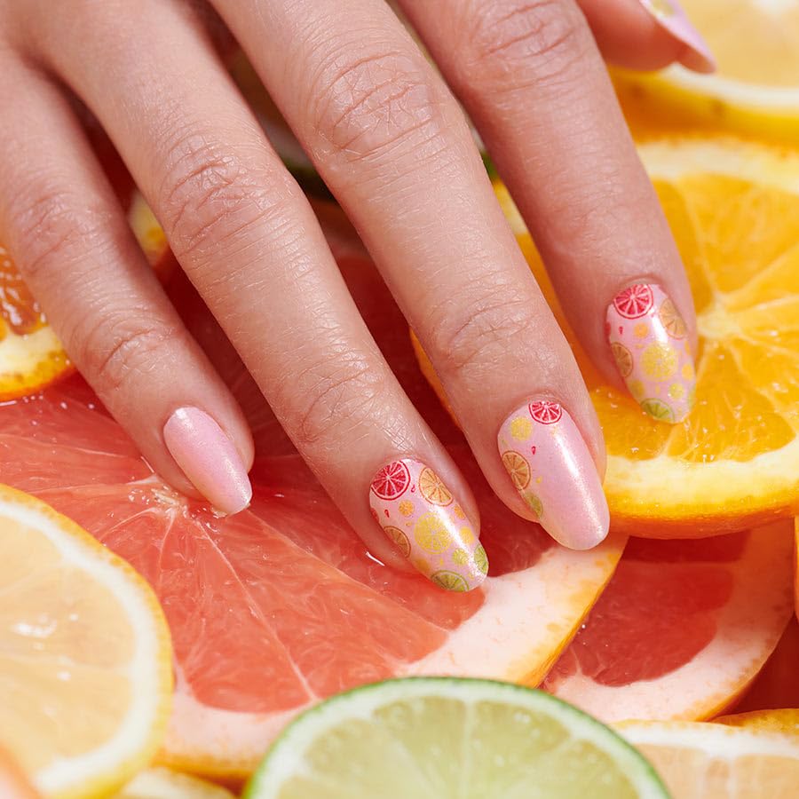 Main Squeeze - Color Street Nail Strips (Fruit Punch 2021), Lemon, Lime, Orange, & Grapefruit Slice Designs on Pink Background (FDS595)