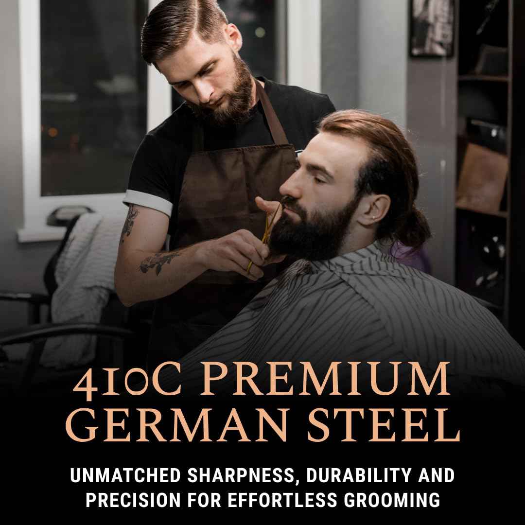 Ontaki Brass Grooming Kit - 5 in, Golden Brass - Beard Trimming Scissors, Mustache Comb & Beard Comb, Carrying Pouch